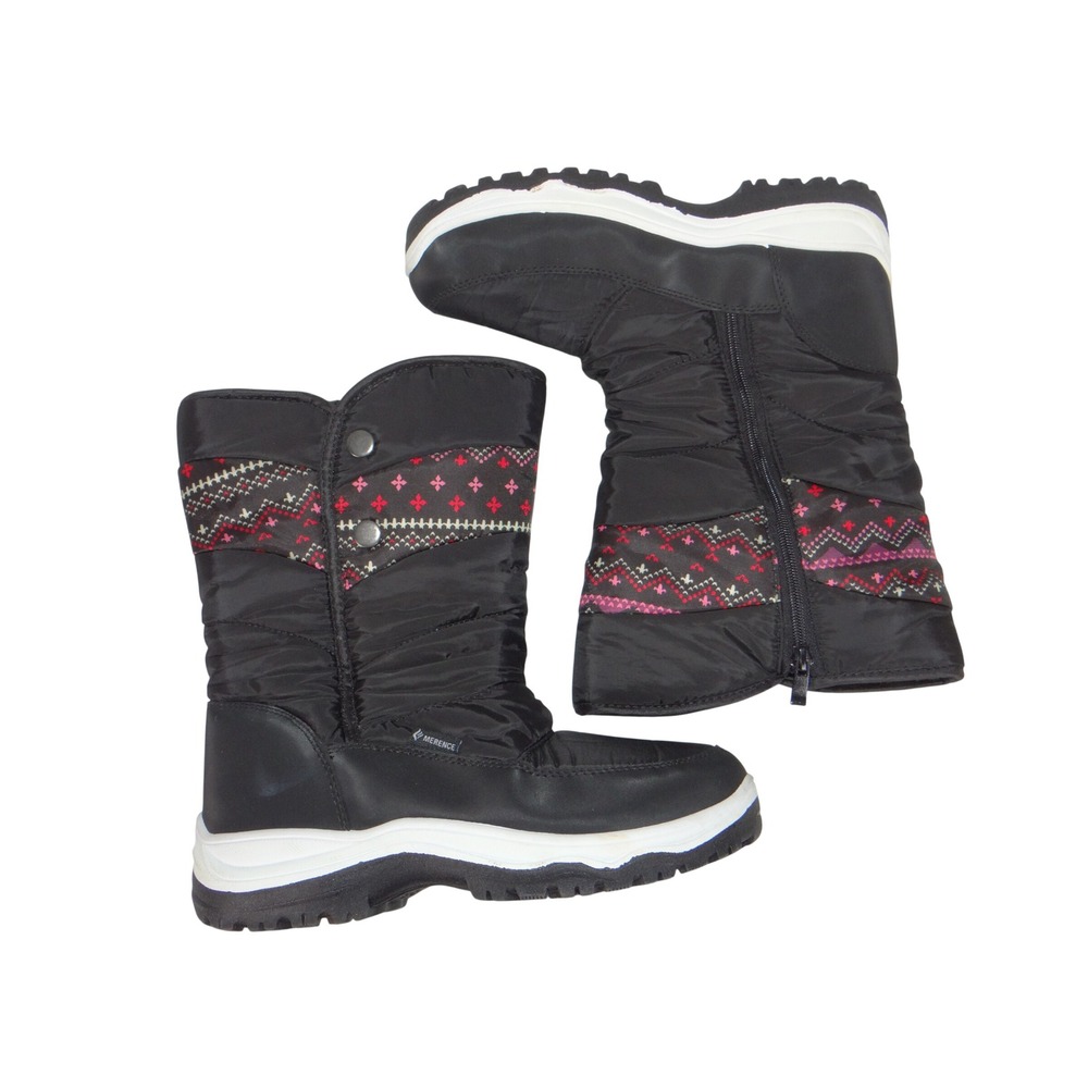 Merence Womens Black Fair Isle Faux Fur Lined Winter Snow Boots Size 41 EU